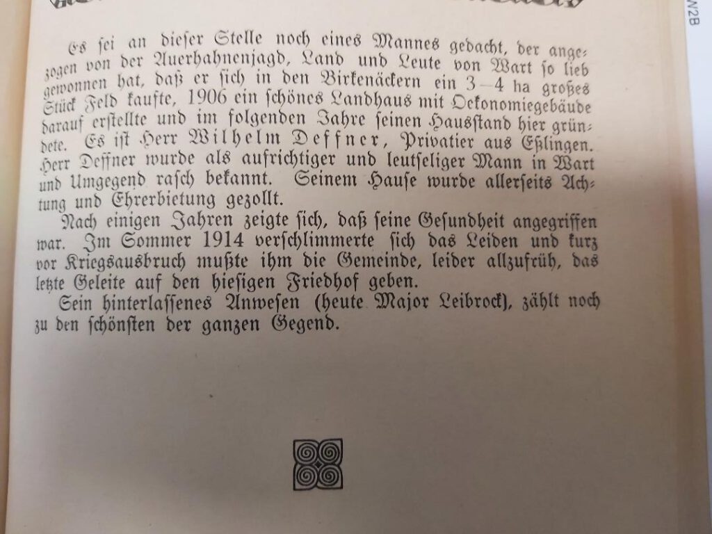 Beschreibung Wilhelm Deffner im Warter Buch